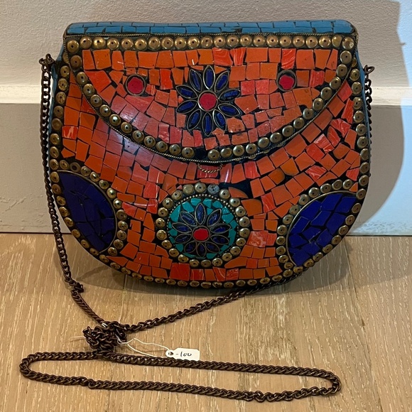 Handmade Mosaic Tile Crossbody Metal Handbag (Red & Blue) - Picture 2 of 11